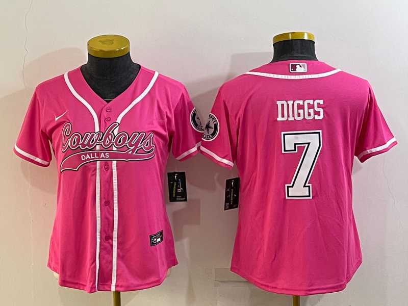 Womens Dallas Cowboys #7 Trevon Diggs Pink With Patch Cool Base Stitched Baseball Jersey->women nfl jersey->Women Jersey
